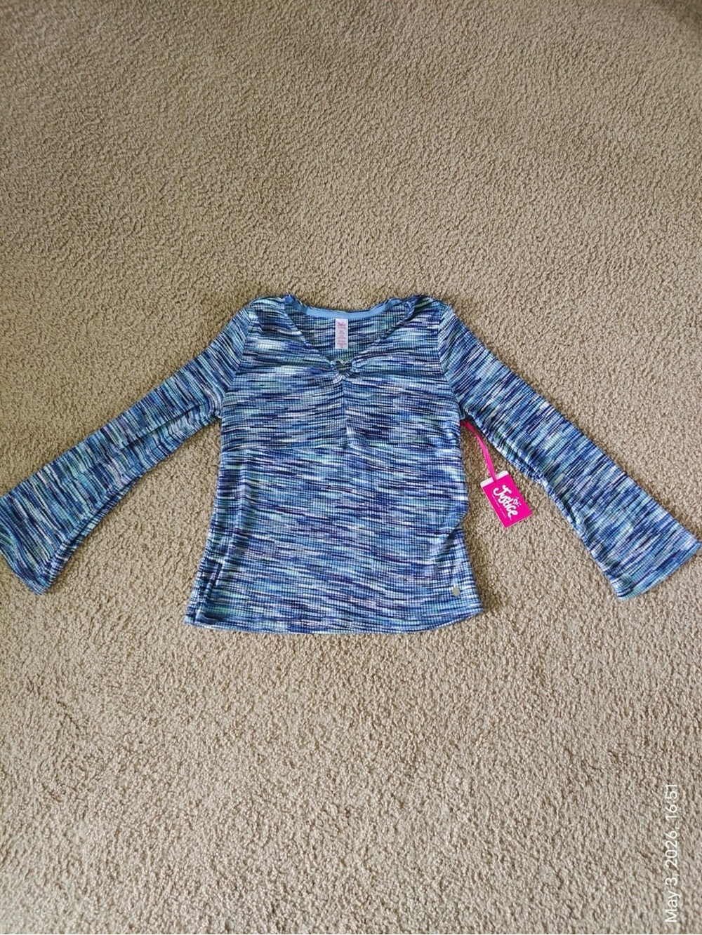 NWT Justice Space Dye Flare Sleeve Top Blue Girl’s Size XL(16-18)
